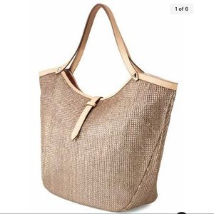 Stella & Dot Rivera Metallic Fade Straw Raffia Tote Shoulder Purse Handbag